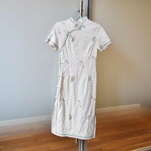 White Lace Pink Flora Qipao Dress - Chinese Traditional Cheongsam